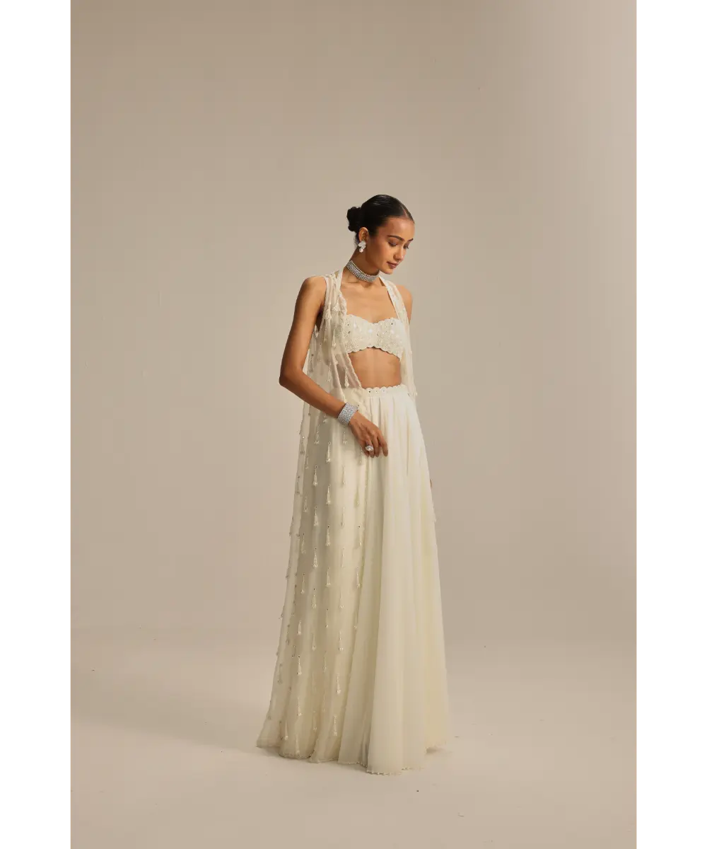 VVANI VATS- Off White Jacket Pearl and Mirror Jacket Set